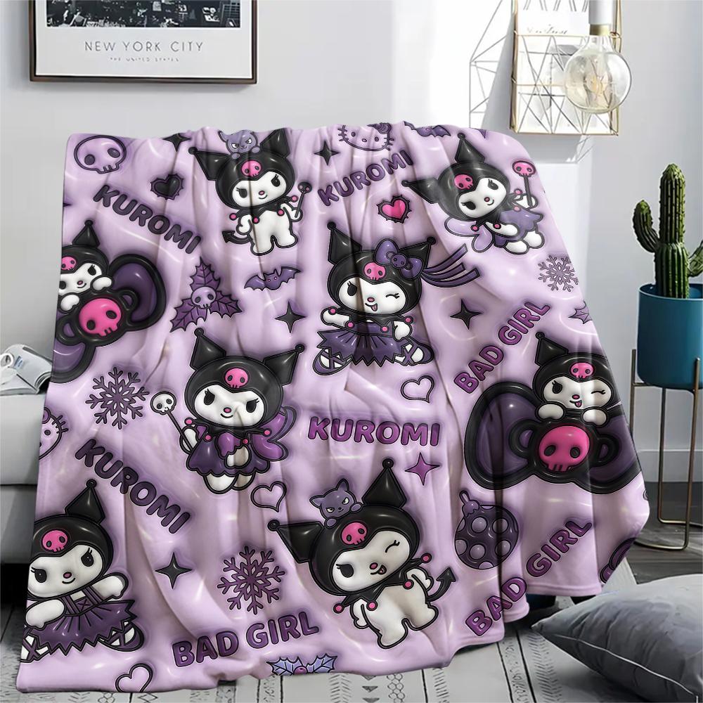1PC Kuromi Print Flannel Blanket, High quality All Seasons, Home Decor, Warmth and Comfort, Perfect for Christmas Gifts