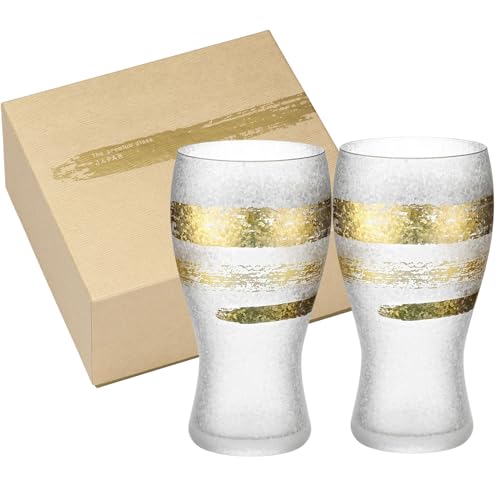 

ADERIA Premium Nippon Taste Gold Ichimoji Beer Glass Pair Set, 380ml, Made in Japan, Gift Boxed (S6294) - Stylish Craft Gift for Women, Mother s Day,