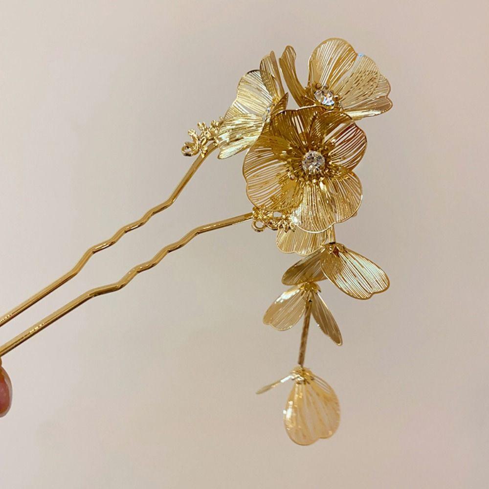 Tassel Hanfu Hairpin Flower Metal U Shape Hair Stick Retro   Cheongsam Accessories