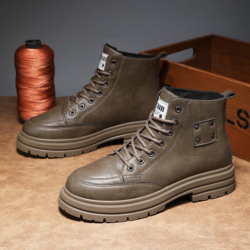 

2024 winter new men s retro platform high-top shoes Korean version tooling shoes fashion British casual sports men s shoes 44 хакі