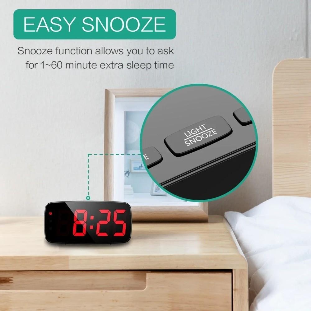Temperature Display LED Desk Clock Snooze Function Mirror Digital Alarm Clock  Desktop