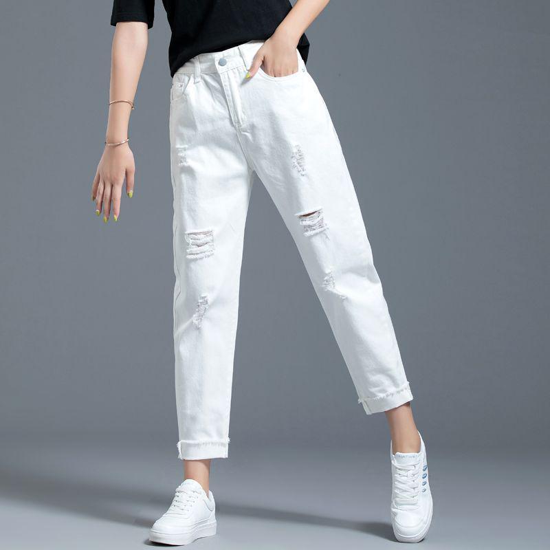 

Women s High Waist White Ripped Jeans - Spring 2026 Slimming Cropped Narrow Fit Harem Style Size 32 (140-150 lbs) белый