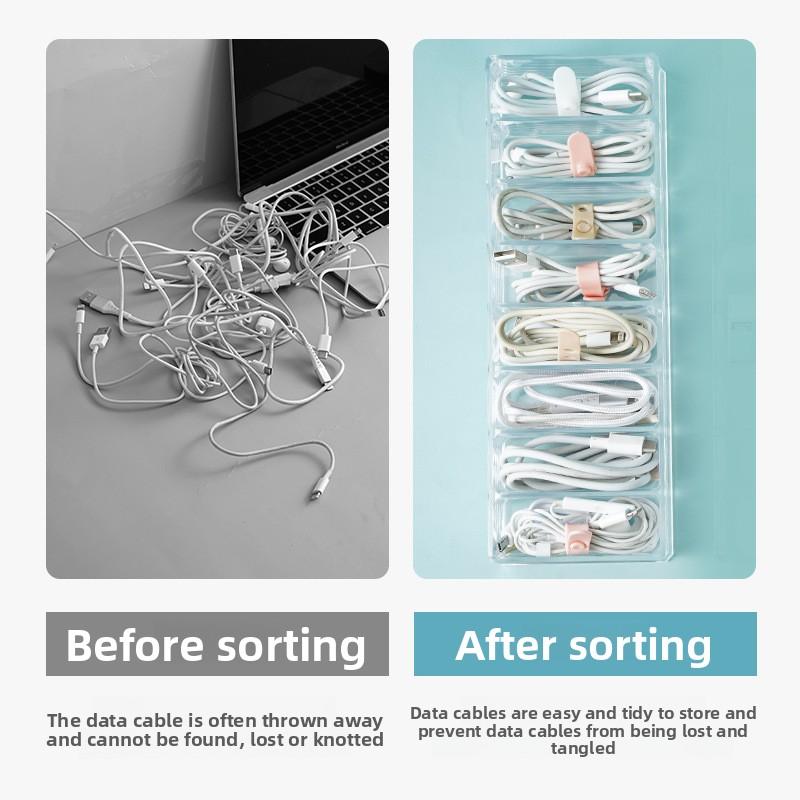 8-grid Transparent Data Cable Storage Box Desktop Phone Charger Charging Cable Sorting Grid Box Hub Sorting Organizer Shelf