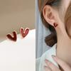 Wine Red Love Stud Earrings for Women Retro Temperament Little Peach Heart Ear Jewelry Classic Modern Trends Accessories
