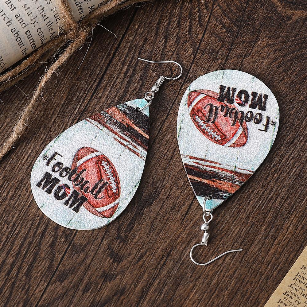 Noua Super Bowl Fotbal MOM Litere Cu două fețe Picătură de apă Cercei din piele PU Feminin