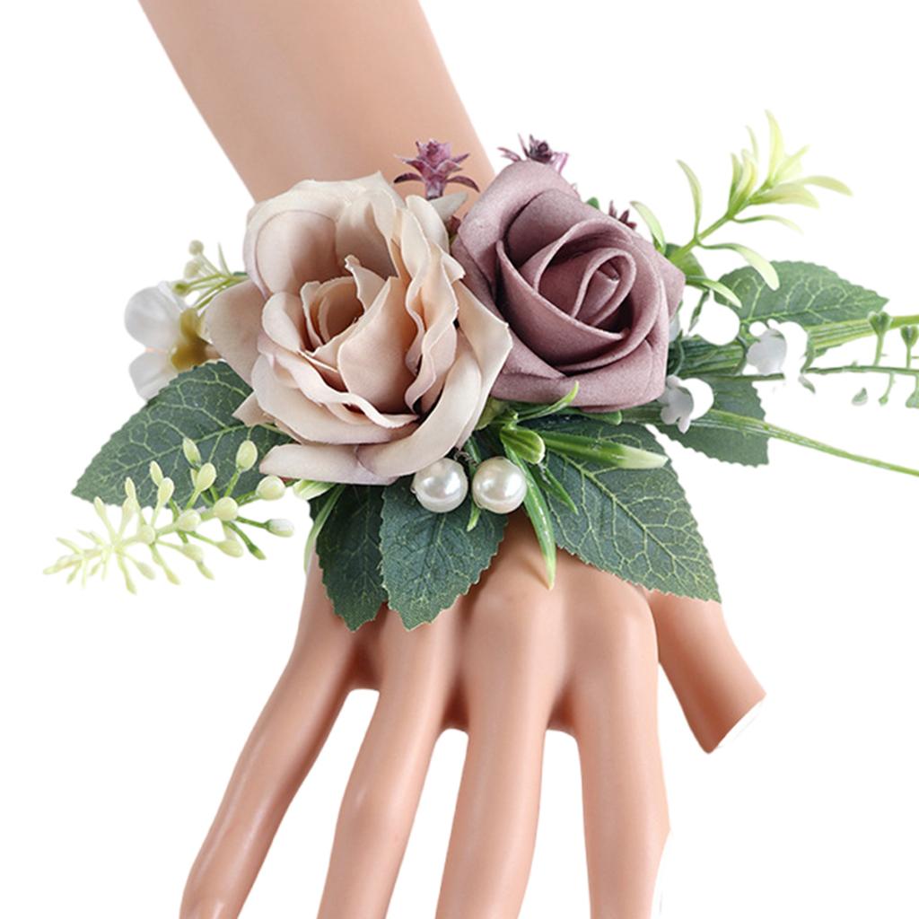 Realistic Rose Boutonniere Wedding Corsage Handmade Wrist Flower Optional for Weddings Decoration in Soft Color