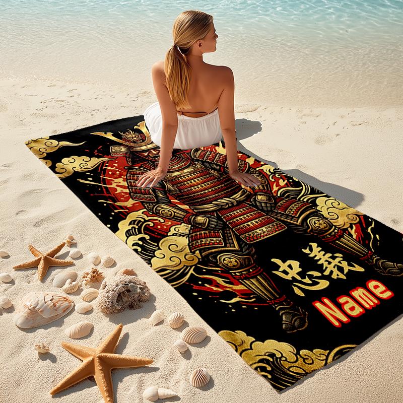1PC Custom Name Samurai Warrior Spirit Beach Towel Highly Absorbent And Sand-Resistant Towel for Swimming, Pool, Yoga, And Travel Lightweight