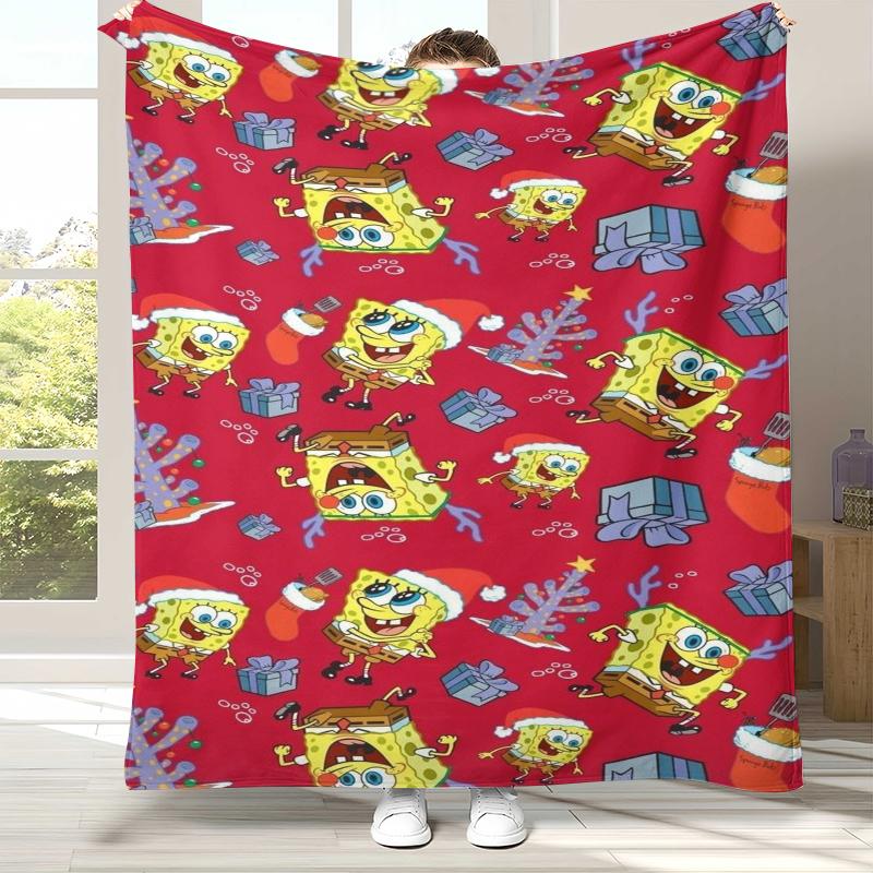 Funny S-SpongeBob Patrick Star Cartoon Flannel Blanket,Ultra Soft Warm Plush Throw for Home Bedroom Bed Sofa Cover Camping gift