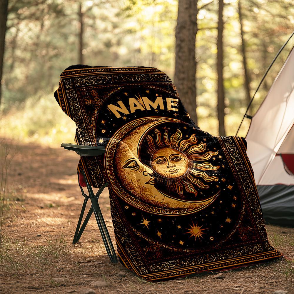Celestial Sun Moon Outdoor Customize Your Name Blanket Comfortable Soft Lightweight Allseason Multipurpose Blanket For Travel Camping Picnics Sofa