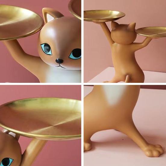 1 Set Desktop Aufbewahrungstablett Kreatives Doppeltablett Harz Süßigkeiten Aufbewahrungsplatte Katze