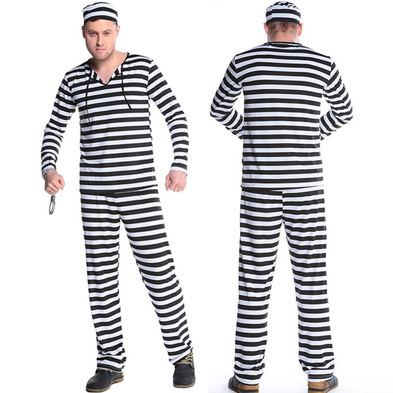 Prisoner's Clothing Classic Black-and-white Striped Couple's Prison Outfits Hats Dress Halloween Party Performance Costume