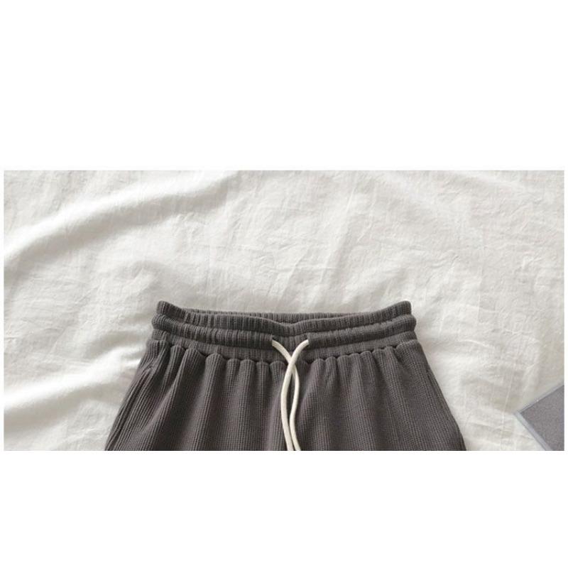 Summer Thin Waffle Shorts Women's Loose Home Casual Pajama Pants Wide Legs with Elastic Waist Sweatpants
