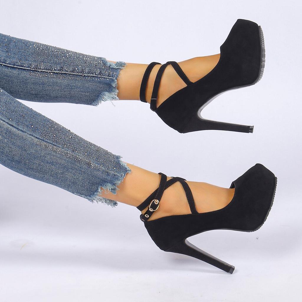 Large Size High-heeled Single Shoes Women's New Style Thin-heeled Women's Shoes One-word Buckle Sexy High-heeled Single Shoes