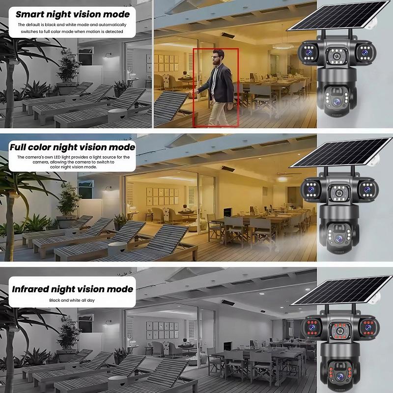 LS VISION Telecamera Solare 4G a 3 Obiettivi 15MP HD Sicurezza CCTV IP66 Impermeabile Visione Notturna Audio Bidirezionale Telecamera Tracciamento Mobile Telecamere IP V380