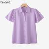 ZANZEA Womens Summer Turn Down Collar Casual Short Sleeve Blouse