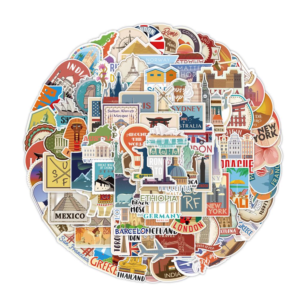 100 Travel Graffiti Stickers Suitcase Car Laptop Skateboard Mobile Phone Waterproof Decorative Stickers