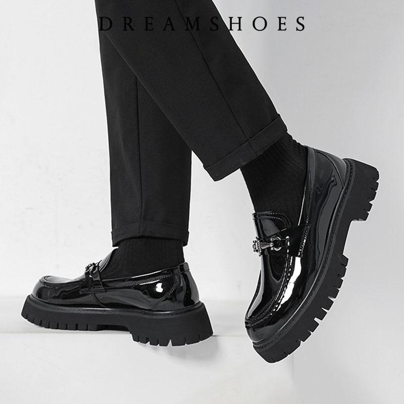 Fashion British Style Metal Buckle Loafers Men Thick-soled Wedding Shoes New Formal Business Comfort Shoes Slip-on Leather Casual Shoes