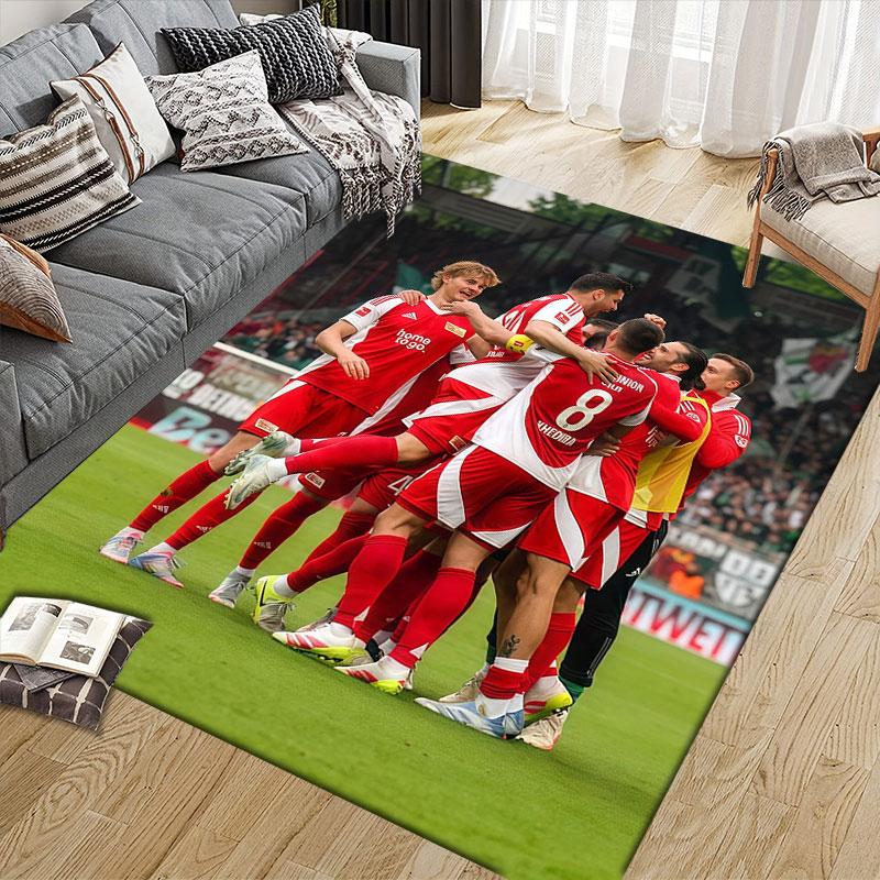 Union Berlin Players Flannel Printed Carpet, Home Sofa Decoration for Living Room & Bedroom, Non‑Slip Play Flannel Floor Mat for Game Room