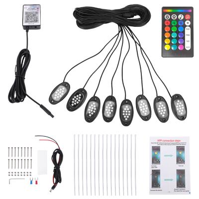 RGB Car Underglow Lights, Multicolor LED Underbody Rock Light Kit, 8 Pods Accent Lighting with Phone App, Remote