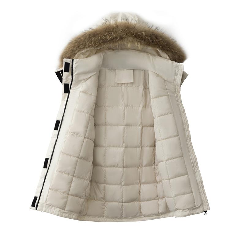 True Fur Collar, Workwear Down Cotton Jacket, Women, Winter, Thick, High-end Cotton Jacket, Medium Length, Warm Jacket