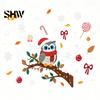 Self Adhesive Seasonal Wall Art Cute Christmas Owl Window Sticker, Snowy Branch Candy Glass Decal, Waterproof Festive Outdoor Xmas Decor for
