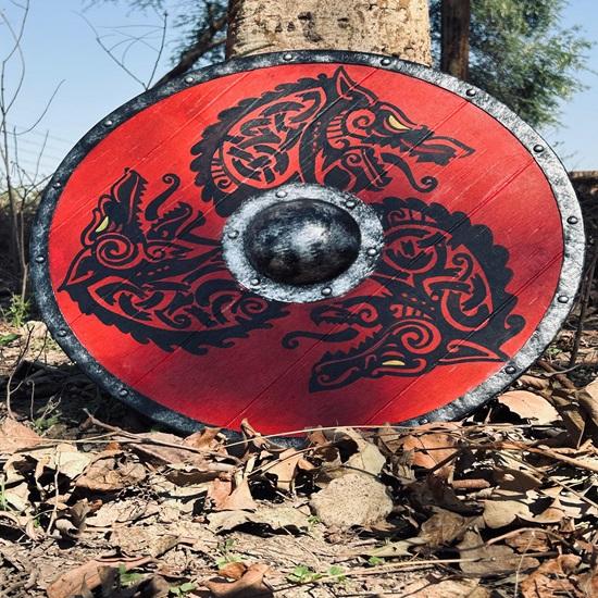 60.96 Cm Red Dragon Valhalla Viking Shield, Gift, Battle Ready Viking Shield, Norse Viking Round Shield, Viking Gift Him Her