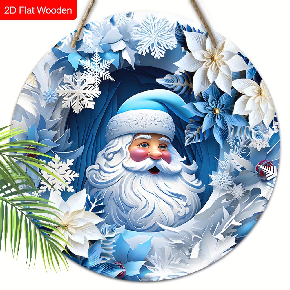 Wooden Christmas Sign with Santa Claus Pattern - Navidad Round Sign for Yard, Front Door, Wall Hanging Decor - Ideal Christmas Decoration