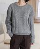 Ppaeppae Round Neck Voluminous Cable Knit Loose Fit Long Sleeve Knit T-Shirt 4 Colors