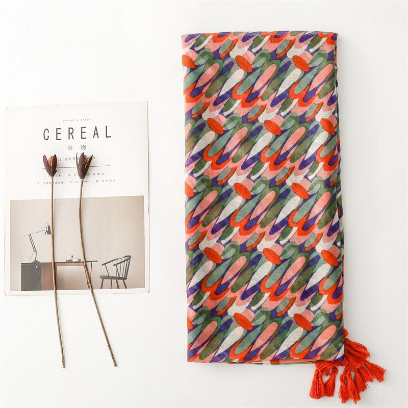 Vibrant Red Tie-Dye Print Scarf with Fringe - Breathable, Adjustable Head Wrap for Women | Stylish Sun Protection for Outdoor Travel & Casual Wear