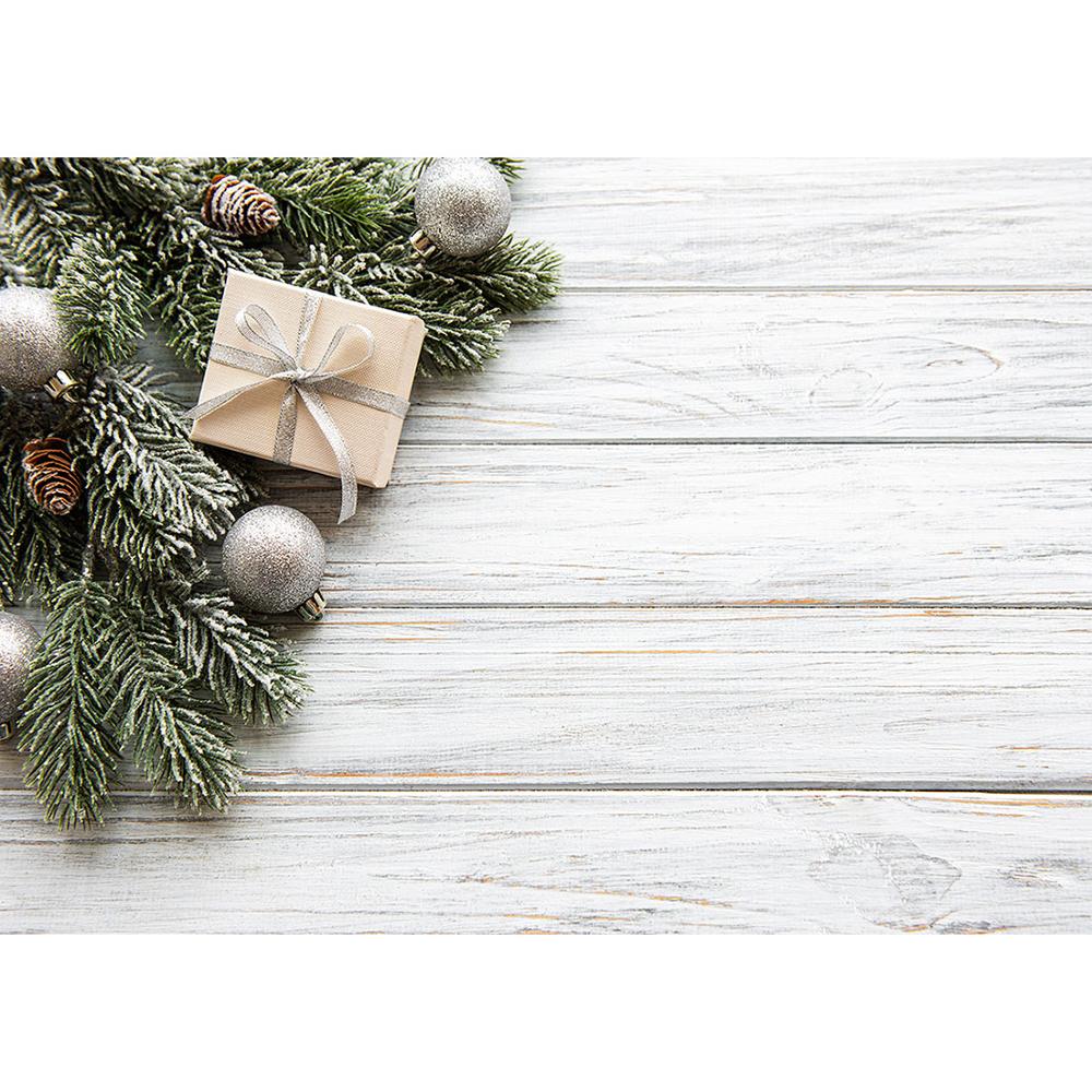Christmas Pine Cone Gift Wooden Plank Photography Background Vinyl Cloth Backdrop Photo Studio for Children Baby Home Photobooth