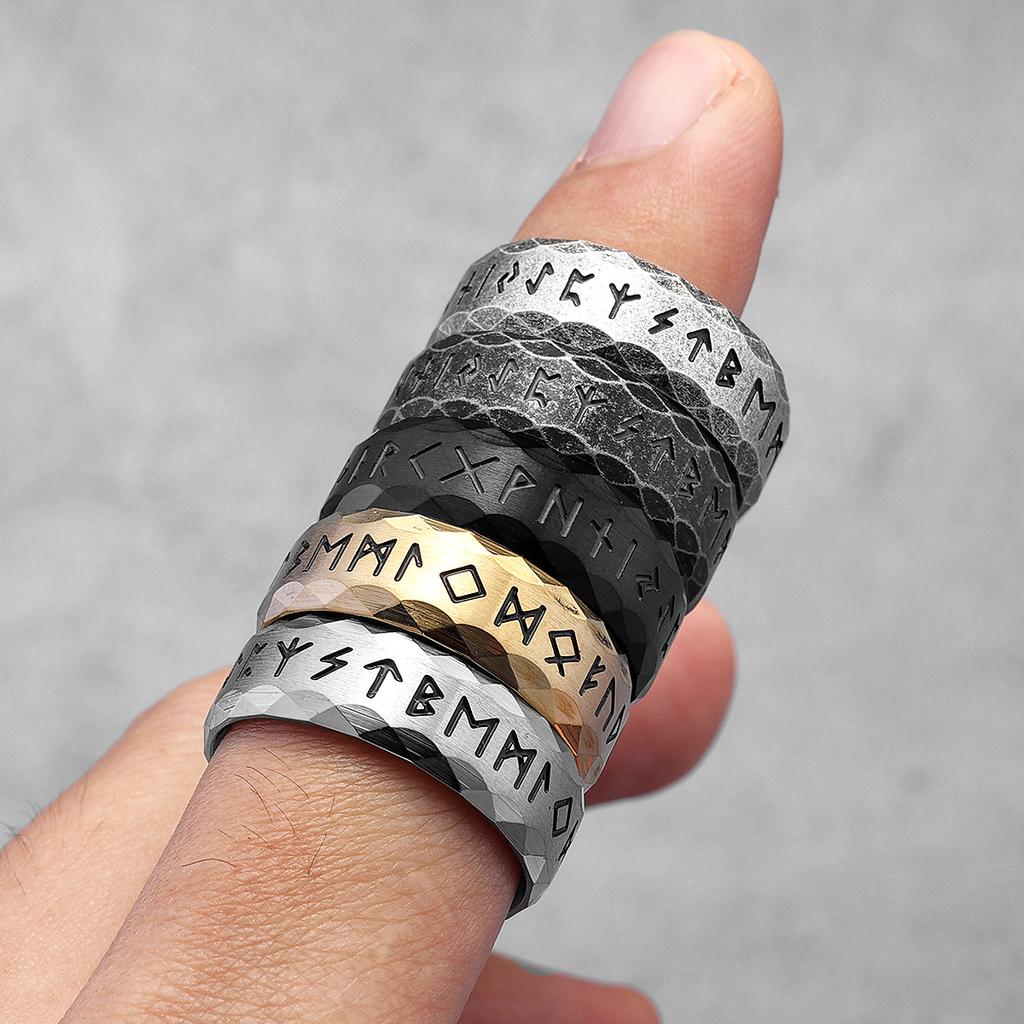 Vintage Nordic Vikings Runes Stainless Steel Womens Mens Rings Punk Simple For Boyfriend Biker Jewelry Creativity Gift