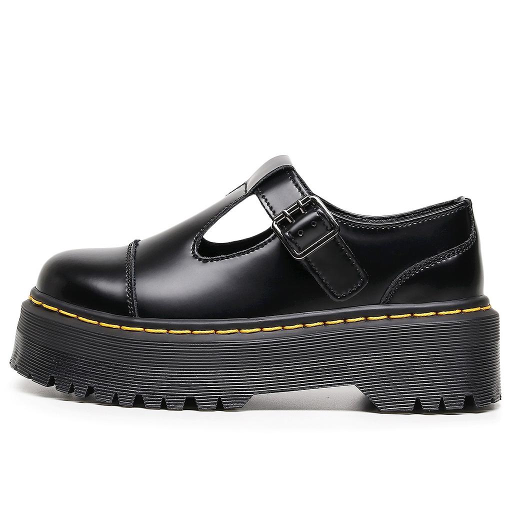 T-straps Mary Jane damskor med tjock sula, Låga brittisk stil plattform casual skor