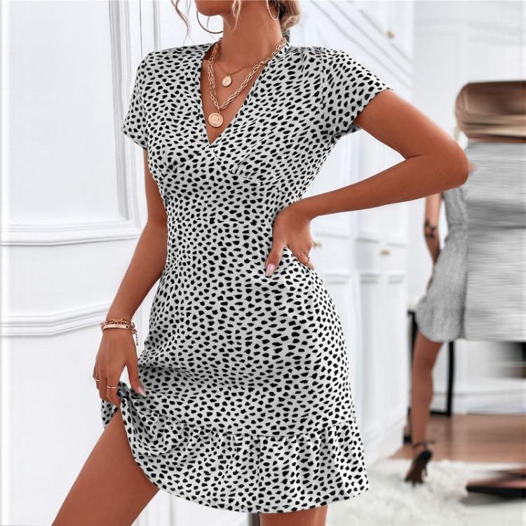 Damen Sexy Sommer Casual Blumenmuster V-Ausschnitt Kurzes Kleid Rock