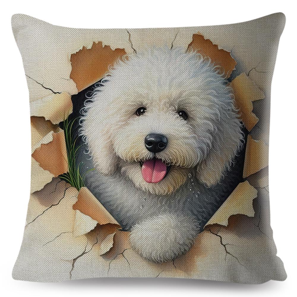 3D Crack Wall Lifelike Puppy Print Throw Pillow Cover Gentle Skin Touch Sofa Bedroom Household Decor Present