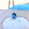 london Blue topaz ring, Oval cut blue Topaz Halo Ring, Blue stone 925 silver Engagement ring, proposal Ring , gifts for mother's day