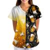 Women's Oktoberfest Print V-Neck Short Sleeve Scrub Top with Pockets, Loose Fit