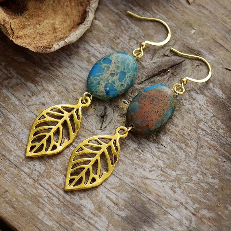 BLINGBAY Women s Vintage Bohemian Leaf Drop Earrings Natural Stone Ethnic Dangle Jewelry Gift