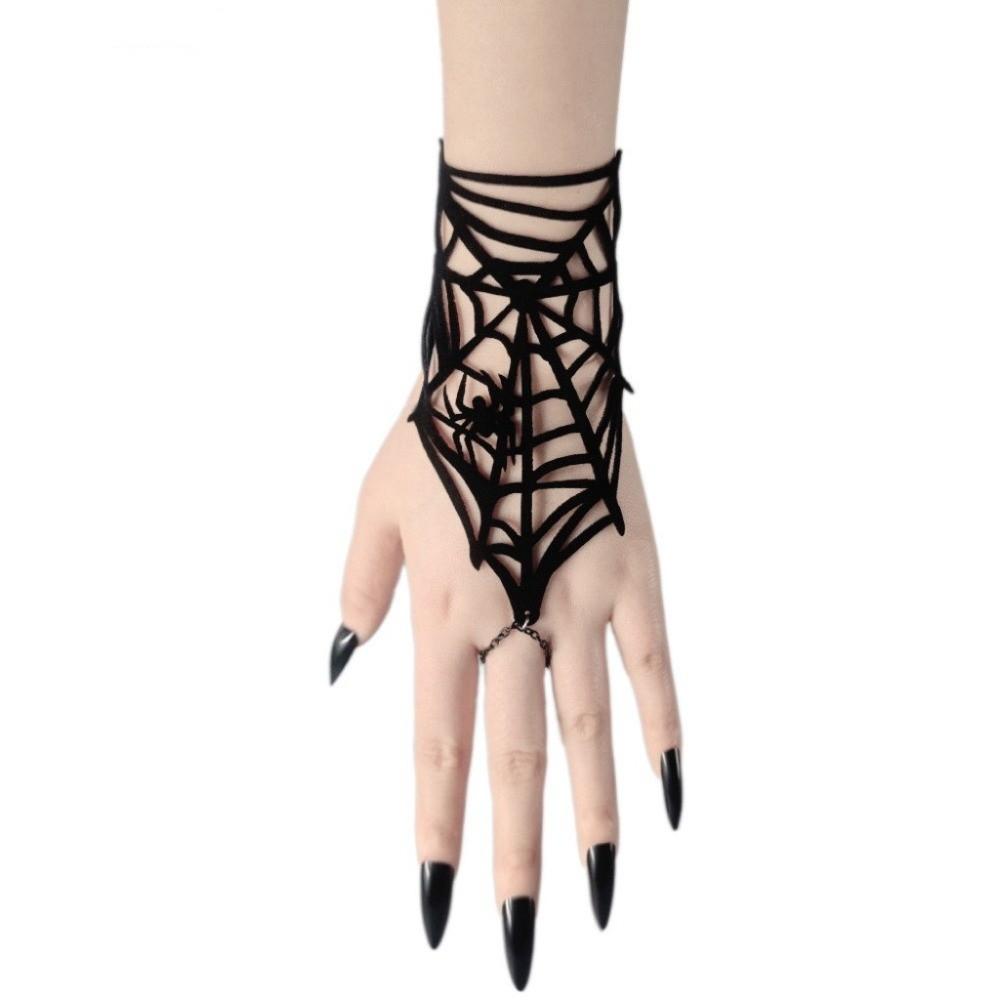 Velvet Spider Web Bracelet Black Spike Adjustable Hand Chain Gift Gothic Bracelet Music Festival