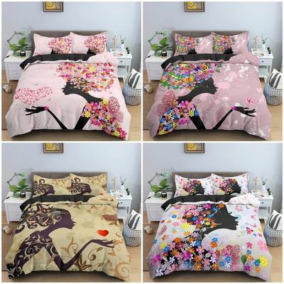 Beautiful Girl Bedding Set Cartoon Pattern Printed Duvet Cover Set Twin Double King Queen Comforter Cover for Teen Girls Bedroom