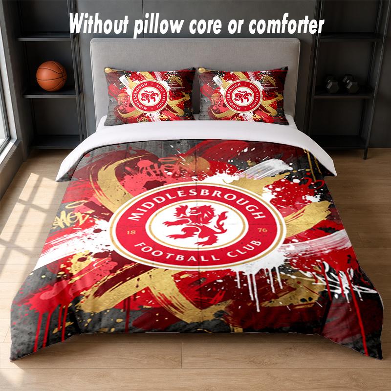 Middlesbrough FC Design Bed Bedding Set 1 Duvet Cover + 2 Pillowcases Soft Breathable Household Bed Linens