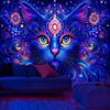 Glowing Cat Tapestry Vivid Night Art Uv Reaction Tapestry Background Decoration Wall Hanging Bedroom Party Decoration