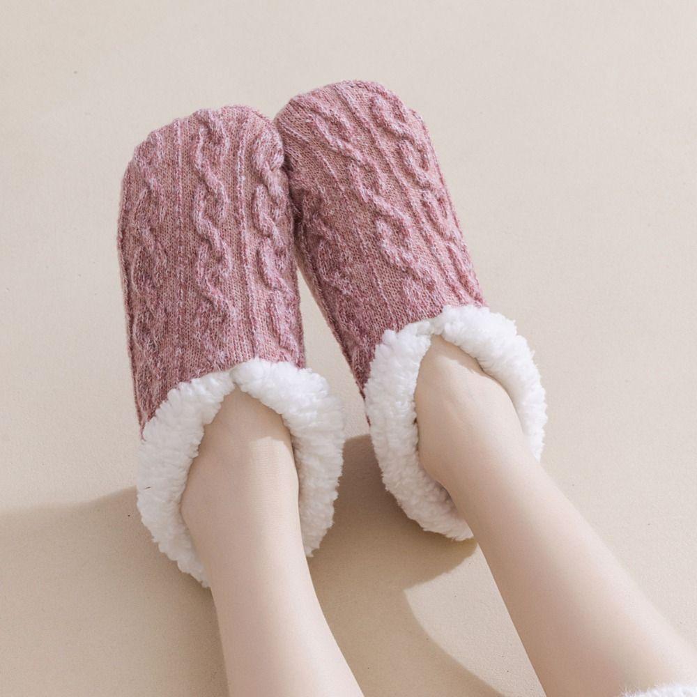 Knitted Twist Winter Floor Socks Coral Fleece Sleeping Socks Simple Thicken Plush Socks  Girls