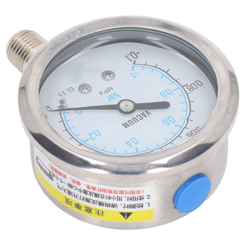 Vacuum Pressure Gauge Test Meter 1 4in NPT Dual Scale Stainless Steel for Water Oil ‑0.1‑0Mpa