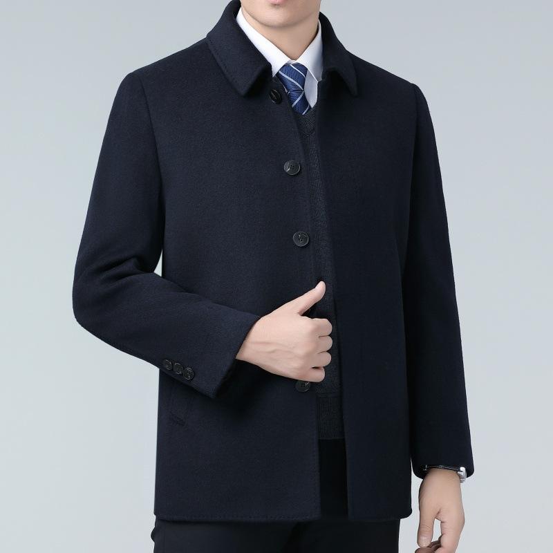 Double-sided Cashmere Woolen Coat for Men, Medium-length, Removable Duck Down Liner, Thickened Dad Winter Wear, Middle-aged High-end Coat