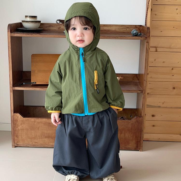 Children'S Color Matching Hooded Charge Jacket Autumn Baby Contrasting Zipper Thin Windproof Children'S Outdoor Top
