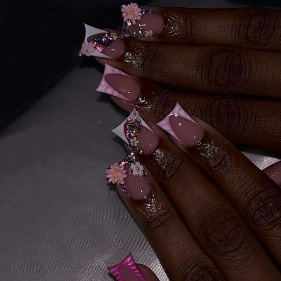 1 Set Square Press on Nails Reusable French Tip Stick-on Fake Nails Removable Full Cover Glue on False Nails for Women