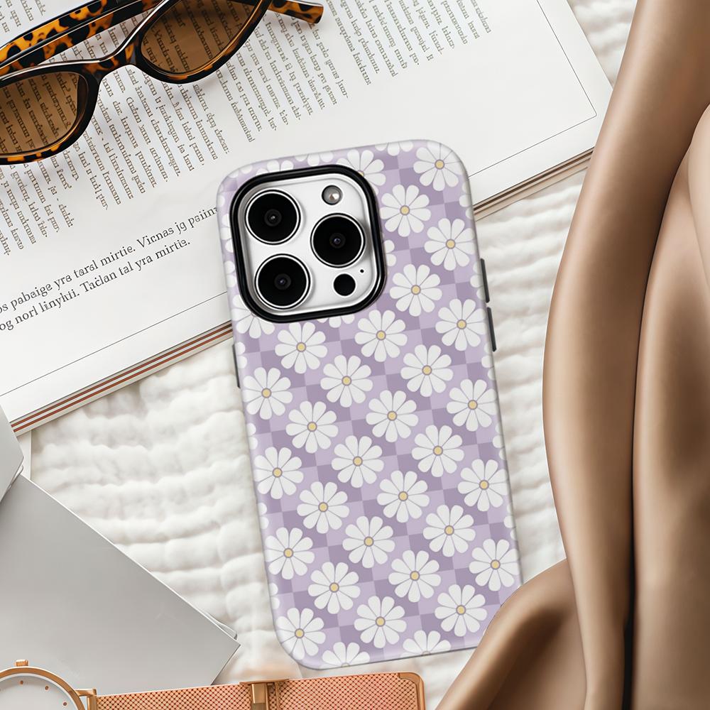Lavender Daisy Checkered Phone Case for IPhone 17 16 15 14 13 Pro Max Plus for Magnetic Single Double-layer Tough Case