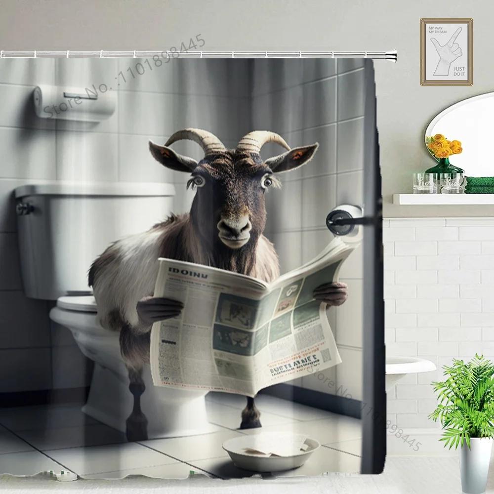 Lustiger Tier Duschvorhang Badewanne Yak Kuh Esel Dschungel Wildtiere Modern Minimalistisch Toilette Lesen Ziege Badezimmer Duschvorha