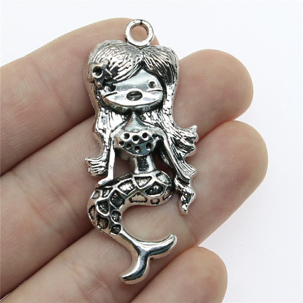 10pcs Charms Lovely Mermaid Antique Bronze Silver Color Plated Pendants Making DIY Handmade Tibetan Jewelry