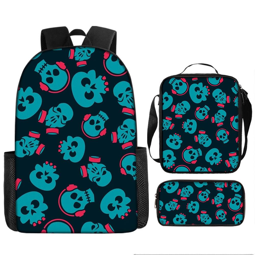 Halloween Backpack Pumpkin Ghost 3-Piece Set Schoolbag Kids Shoulder Bag Cute Bookbag for Boys Girls